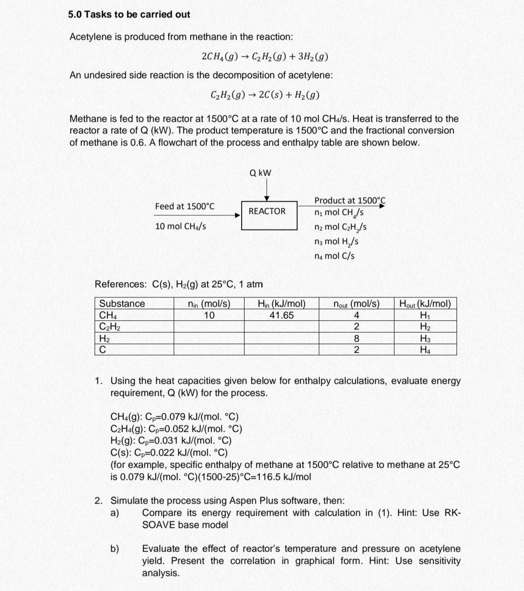 Solved 5.0 Tasks to be carried out Acetylene is produced | Chegg.com