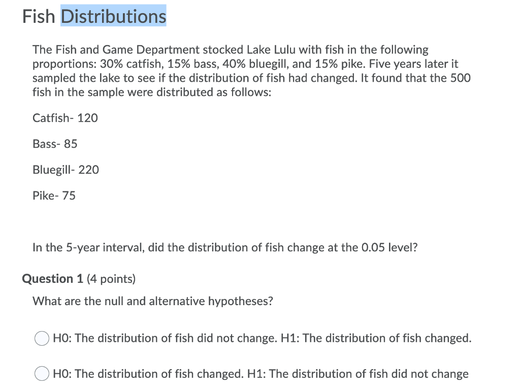 Solved Fish Distributions The Fish and Game Department | Chegg.com