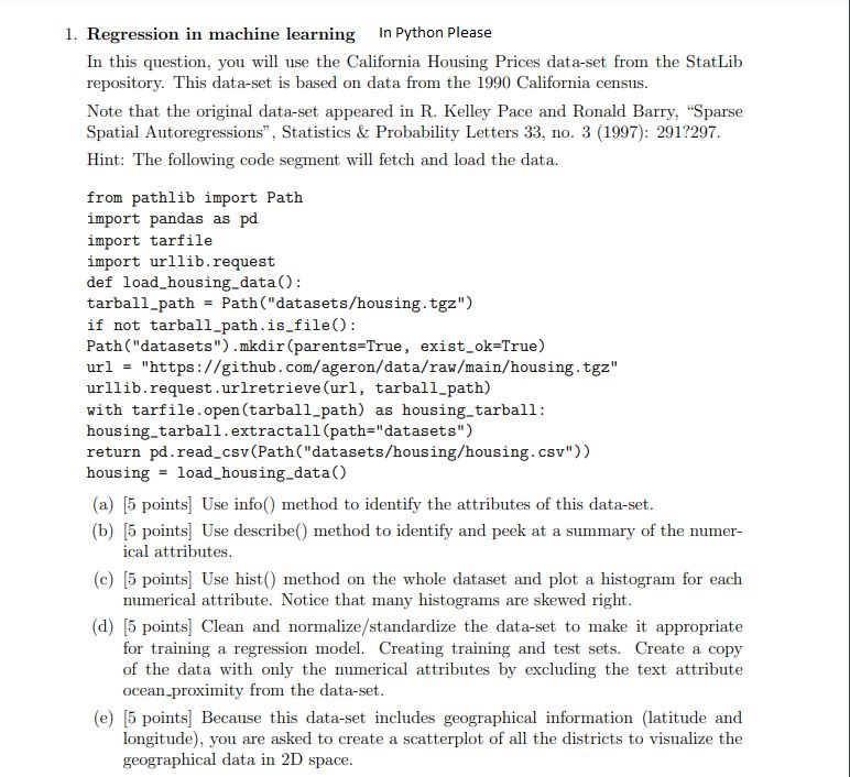 Solved 1. Regression in machine learning In Python Please In | Chegg.com