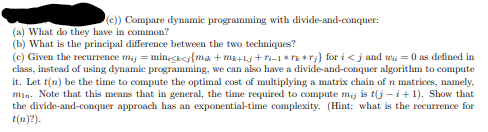(c)) Compare dynamic programming with | Chegg.com