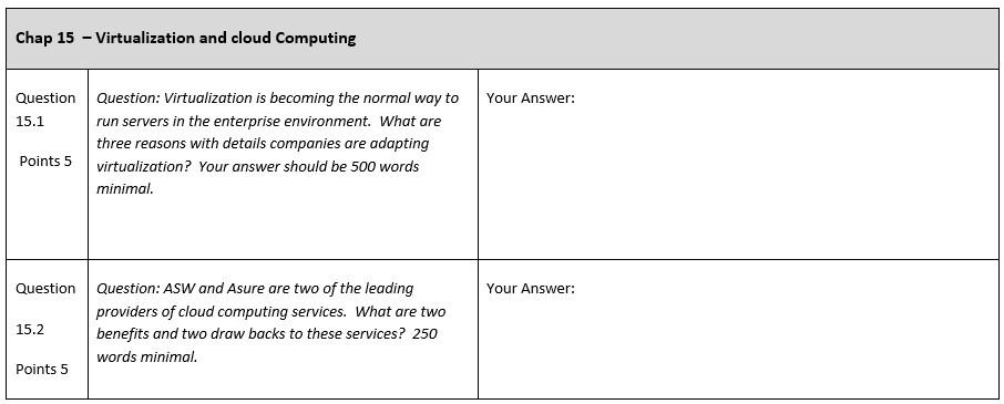 Solved Chap 15 - Virtualization and cloud Computing Question | Chegg.com