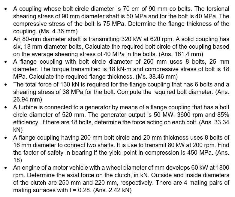 Solved A coupling whose bolt circle diameter Is 70 cm of