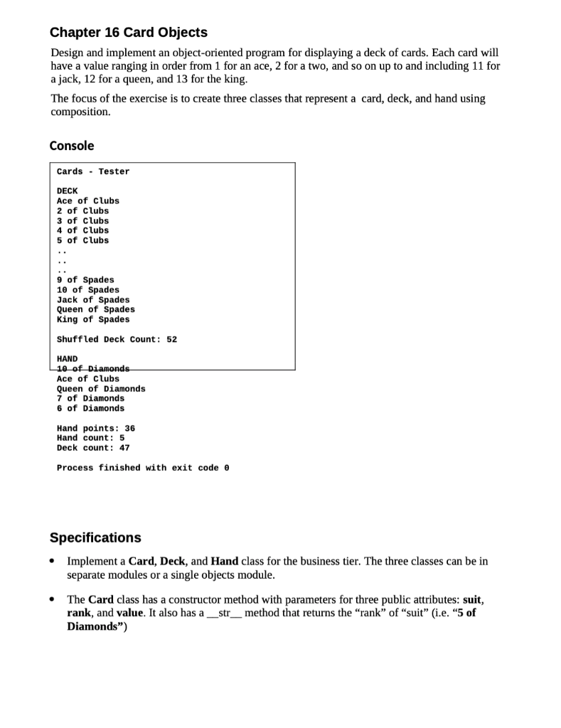 Solved Chapter 16 Card Objects Design and implement an | Chegg.com
