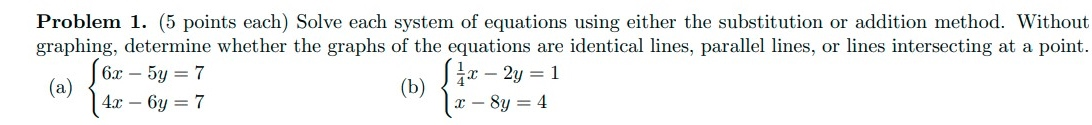 Solved Problem 1. (5 points each) Solve each system of | Chegg.com