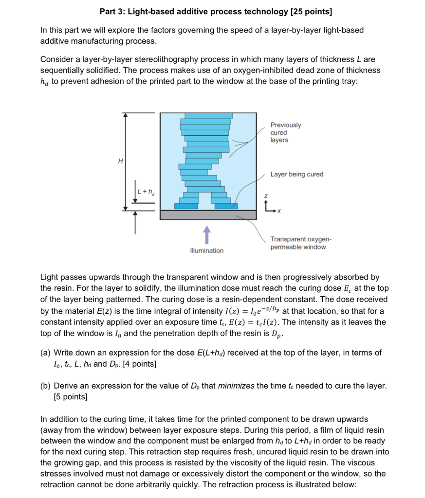 Part 3: Light-based additive process technology [25 | Chegg.com