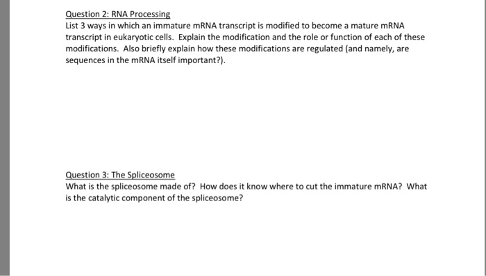 Solved Question 2: RNA Processing List 3 ways in which an | Chegg.com
