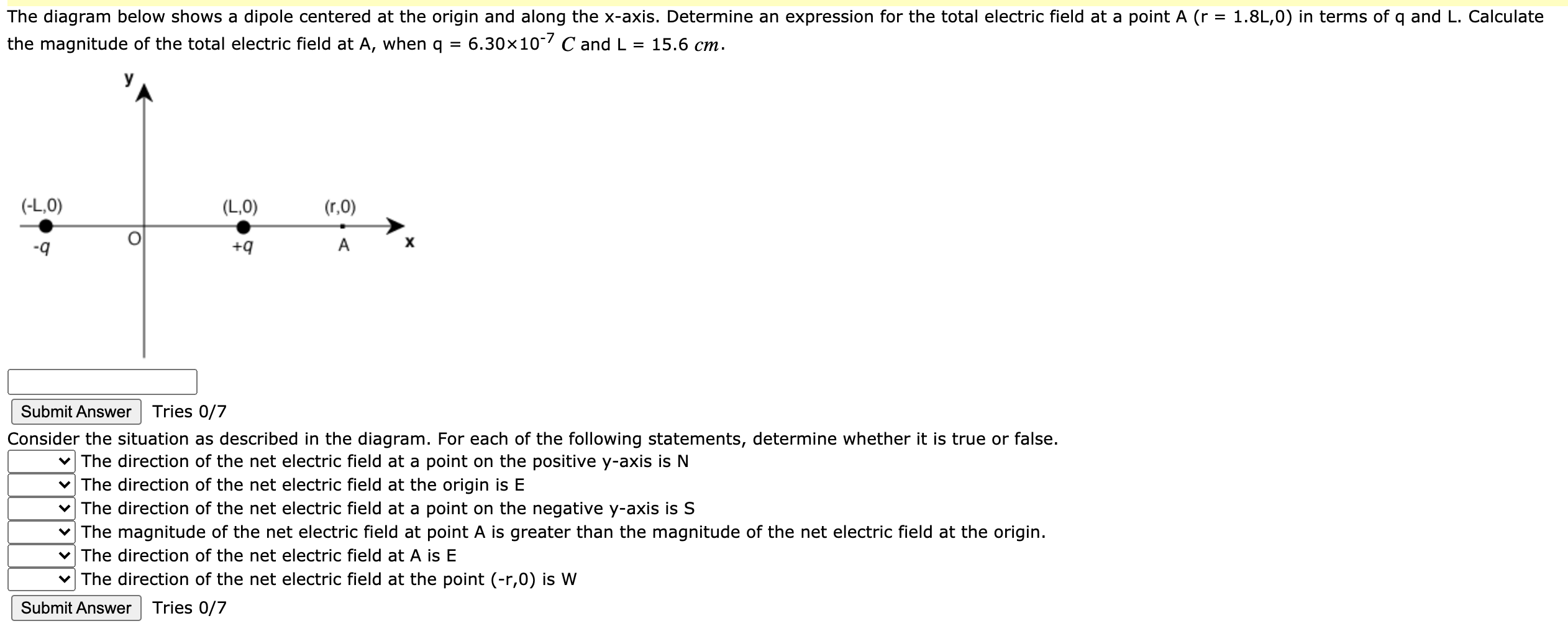 Solved The diagram below shows a dipole centered at the | Chegg.com