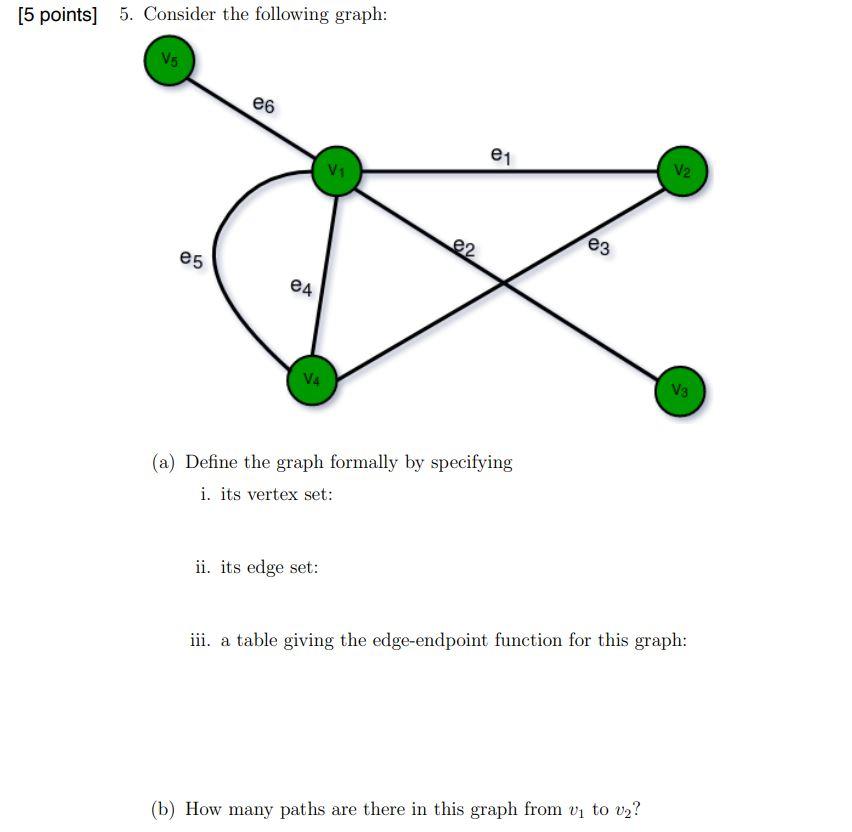 Solved [5 points) 5. Consider the following graph: V5 e6 e 1 | Chegg.com