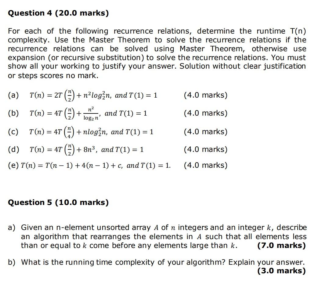 Solved For Each Of The Following Recurrence Relations, | Chegg.com