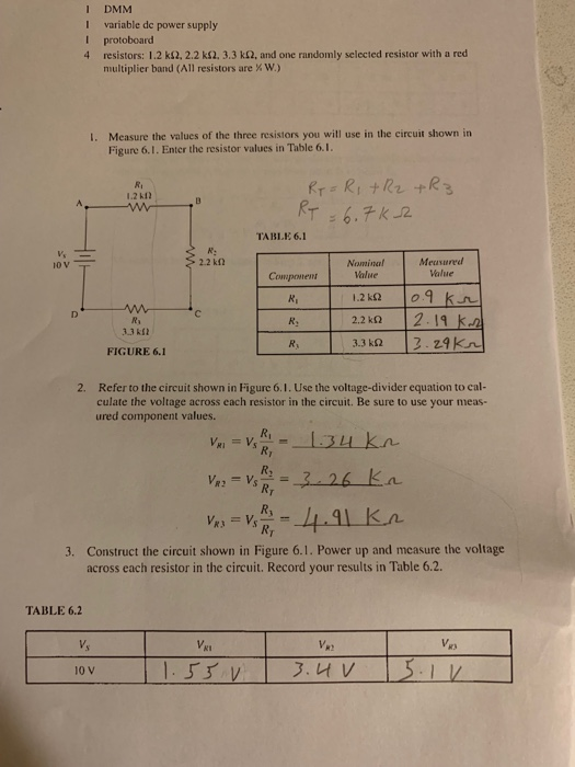 Solved 1 DMM I variable de power supply I protoboard 4 | Chegg.com