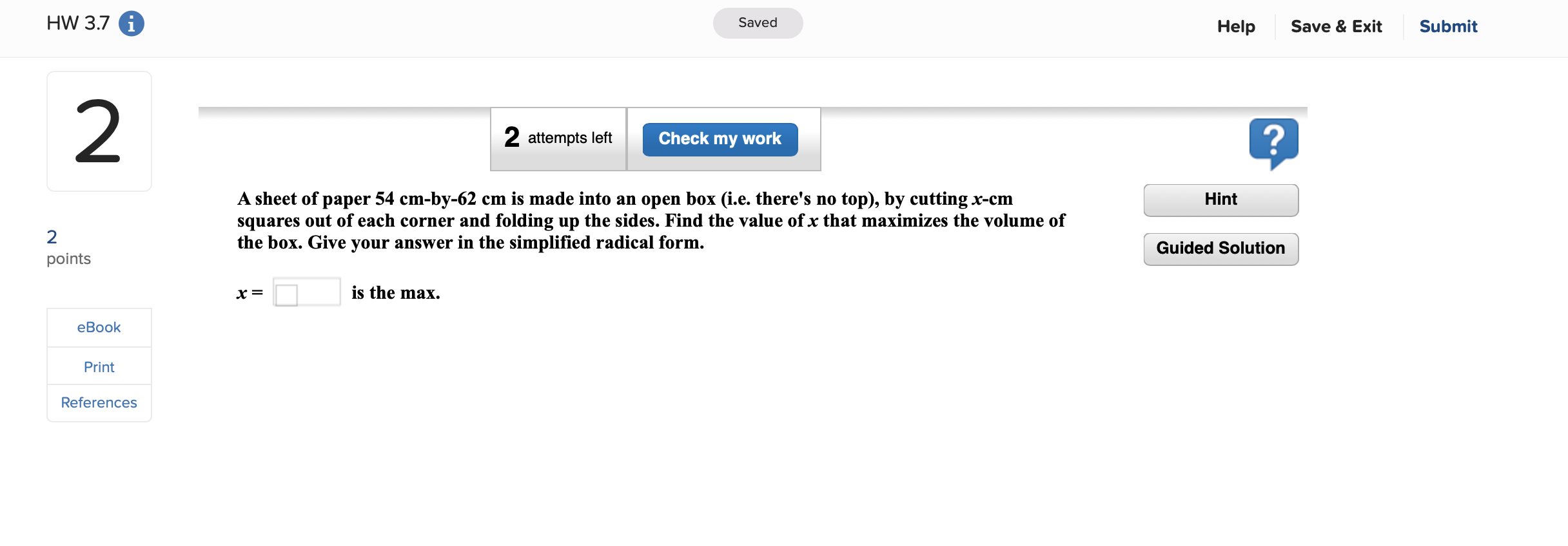 Solved HW 3.7 I Saved Help Save & Exit Submit 2. 2 Attempts | Chegg.com
