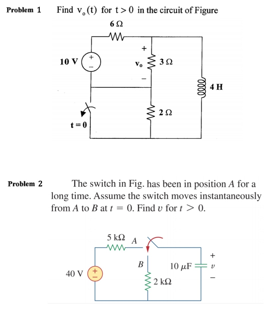 Solved Problem 1 Find v.(t) for t> 0 in the circuit of | Chegg.com