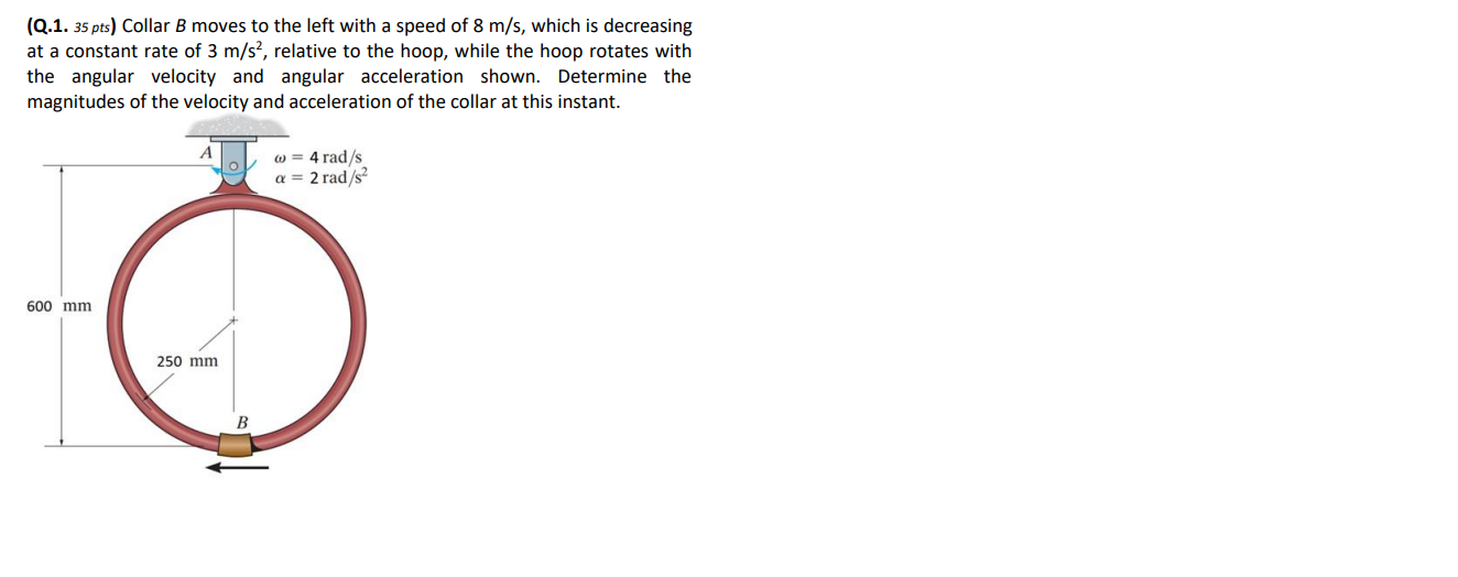 Solved (Q.1. 35 pts) Collar B moves to the left with a speed