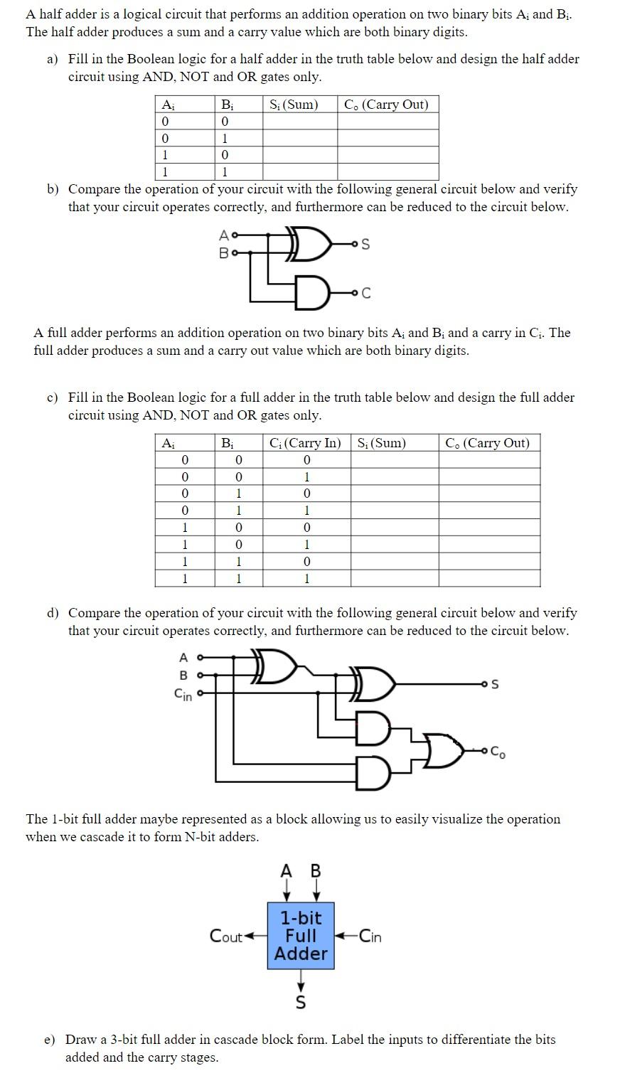 Solved A Half Adder Is A Logical Circuit That Performs An 