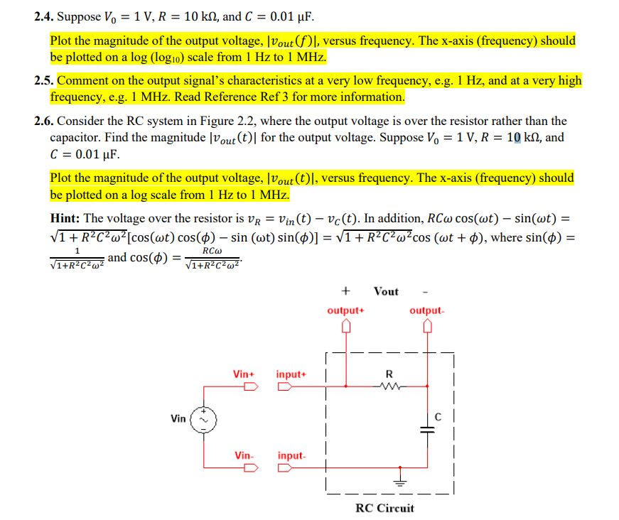 Solved Vin+ Input+ R Output + Vin Vout Vin- Input- Output RC | Chegg.com