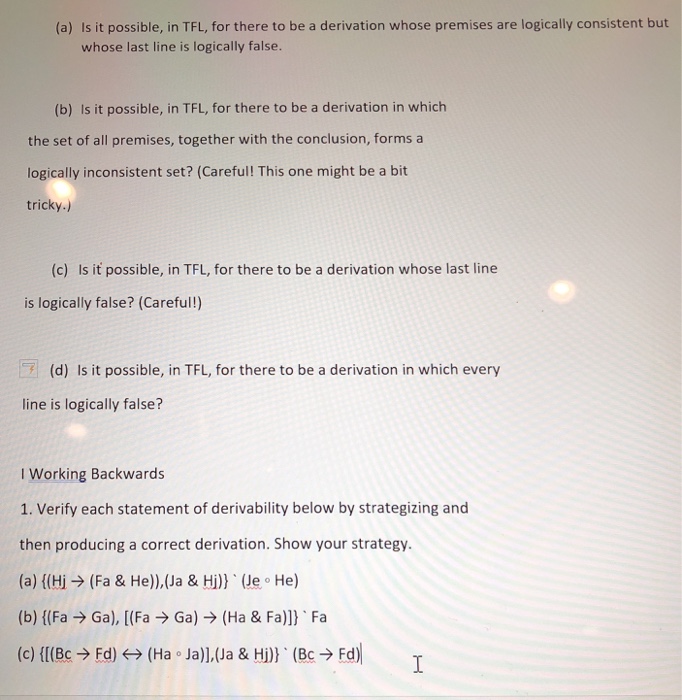 Solved (a) Is it possible, in TFL, for there to be a | Chegg.com