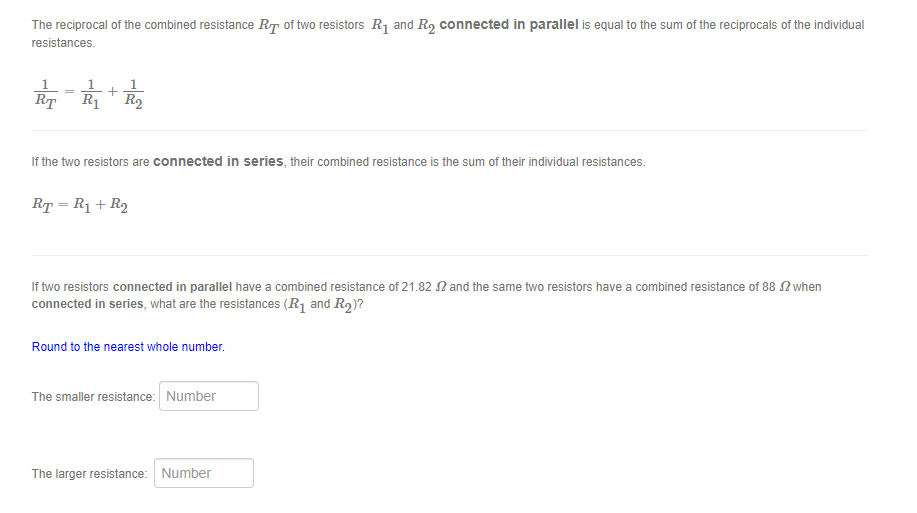 Solved The reciprocal of the combined resistance RT of two