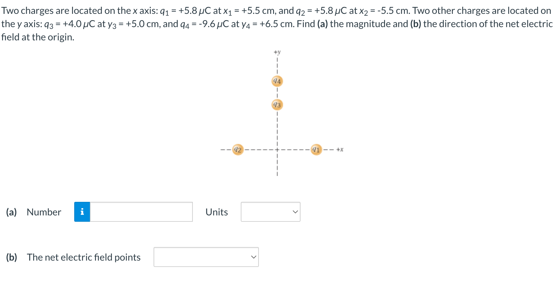 Solved Two charges are located on the x axis: q1=+5.8μC at | Chegg.com