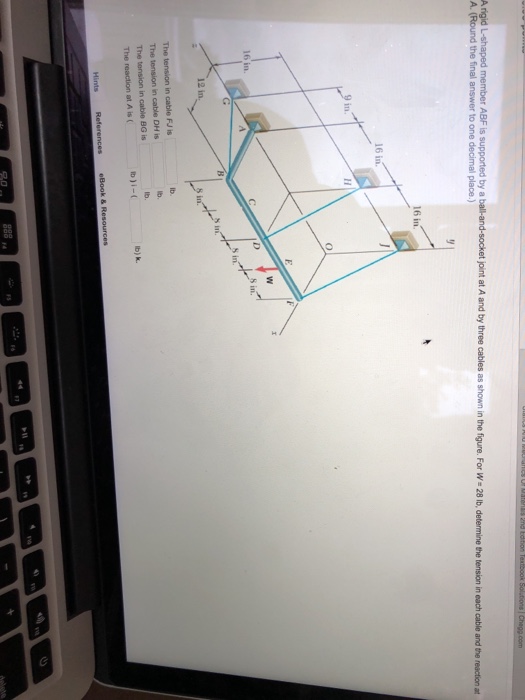 Solved A rigid L-shaped member ABF is supported by a ball- | Chegg.com