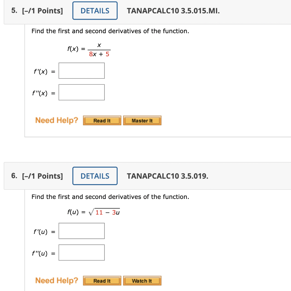 Solved Find The First And Second Derivatives Of The Given 1179