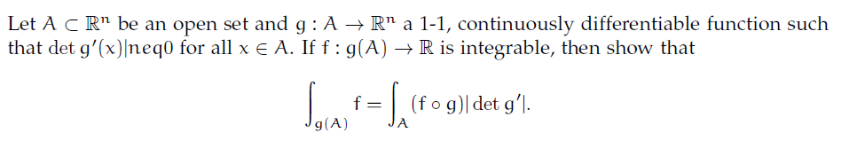 Let A⊂Rn be an open set and g:A→Rn a 1-1, | Chegg.com