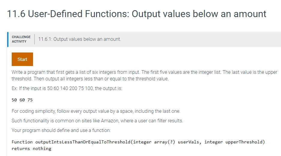 Solved 11.6 User-Defined Functions: Output values below an | Chegg.com