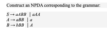 Solved Construct an NPDA corresponding to the grammar: S → | Chegg.com