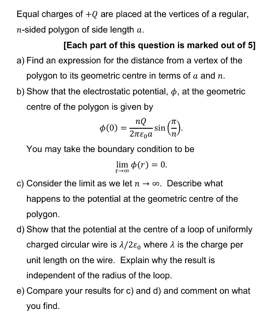 Solved Equal charges of +Q are placed at the vertices of a | Chegg.com