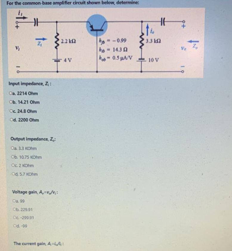 Solved For the common-base amplifier circuit shown below, | Chegg.com