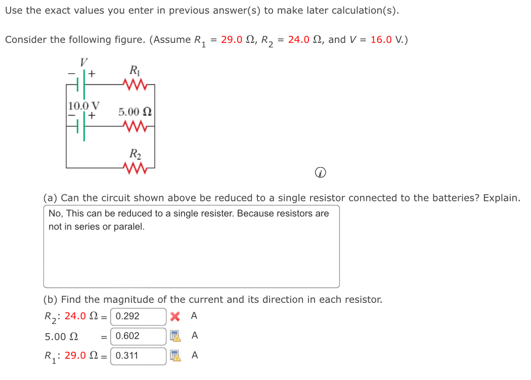 Solved Use the exact values you enter in previous answer(s) | Chegg.com