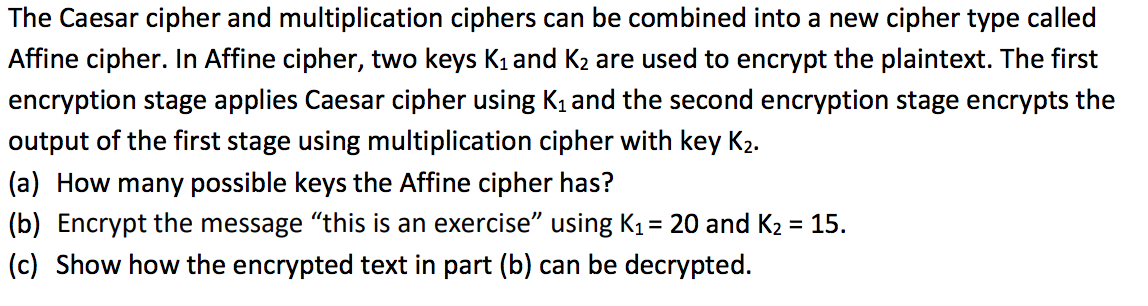 Solved The Caesar cipher and multiplication ciphers can be | Chegg.com
