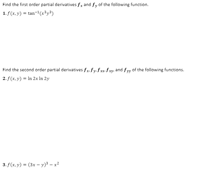 Solved Find The First Order Partial Derivatives Fx And Fy Of 9174