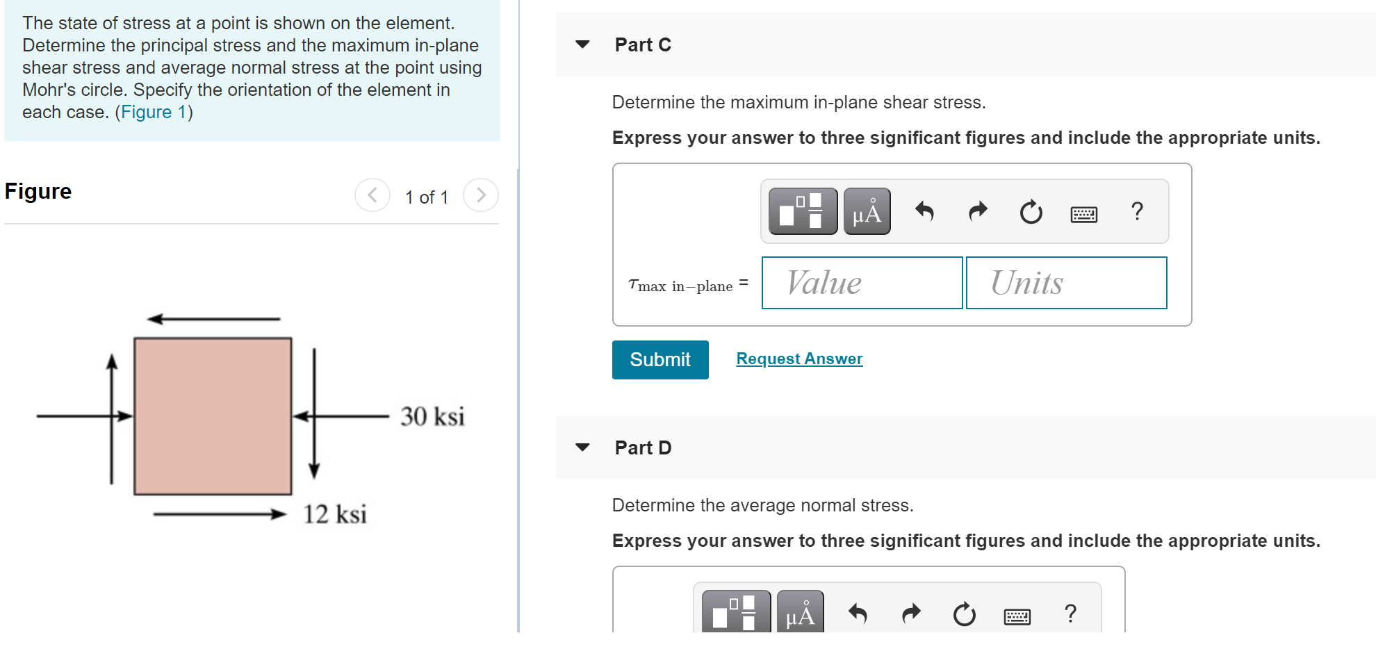 Solved Part B The state of stress at a point is shown on the | Chegg.com