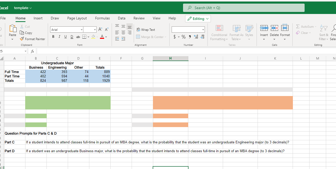 Solved Excel template O Search (Alt + Q) File Home Insert | Chegg.com