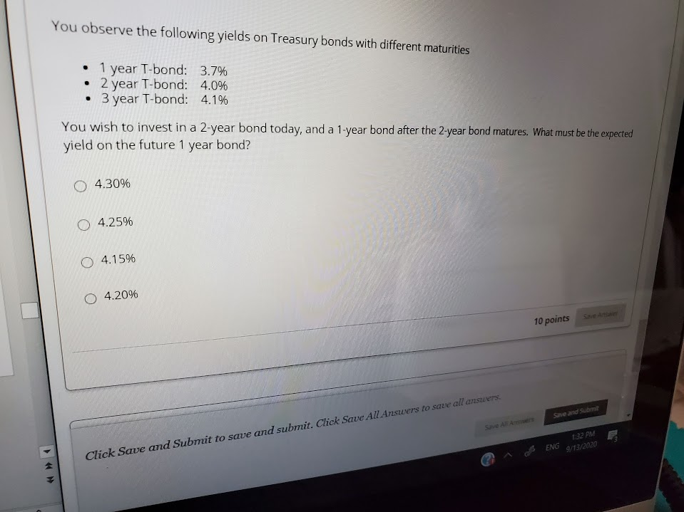 Solved You Observe The Following Yields On Treasury Bonds | Chegg.com