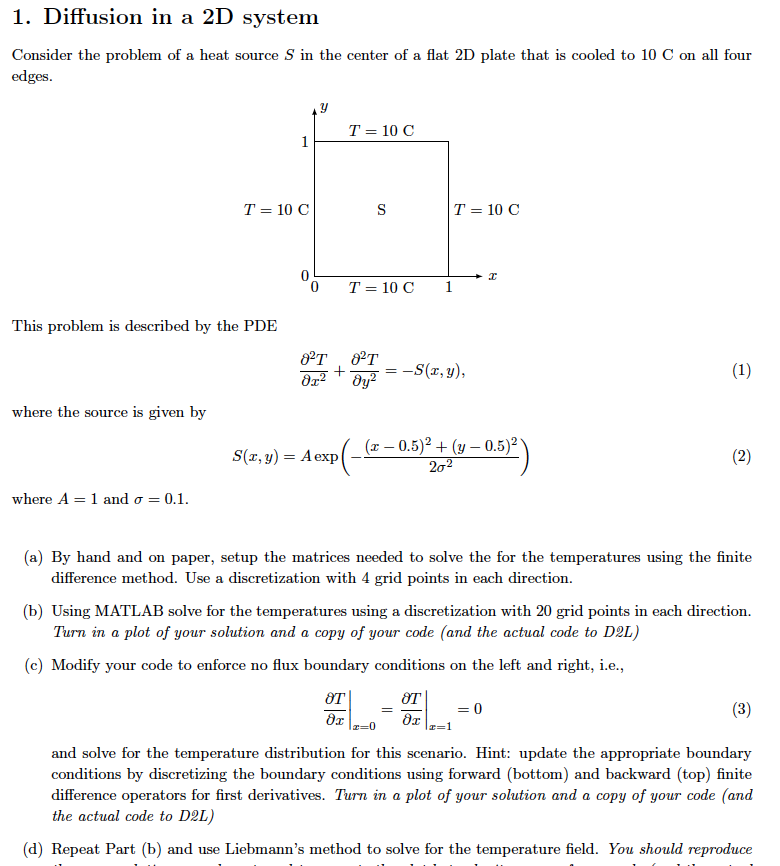 Solved 1. Diffusion in a 2D system Consider the problem of a | Chegg.com