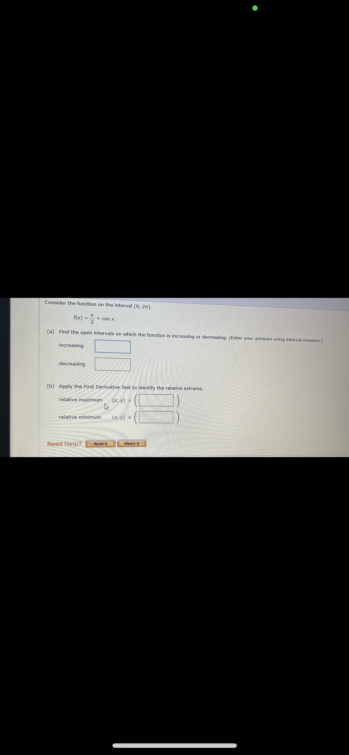 Solved Consider the function on the interval (0,2π). | Chegg.com