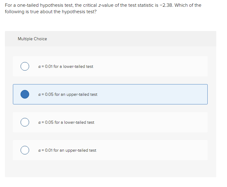 Solved For a one-tailed hypothesis test, the critical | Chegg.com