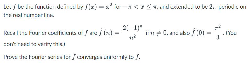 Solved Let F Be The Function Defined By F(x)=x2 For −π | Chegg.com