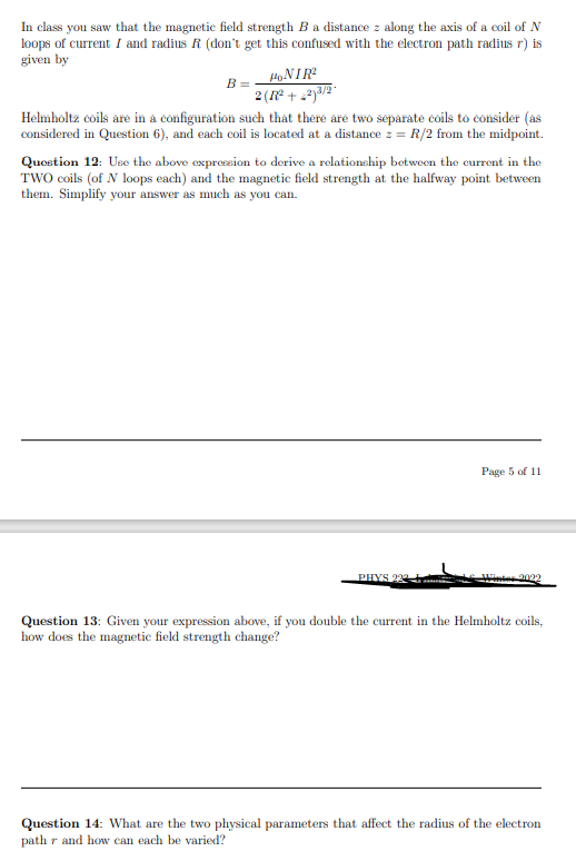 Solved In class you saw that the magnetic field strength B a | Chegg.com