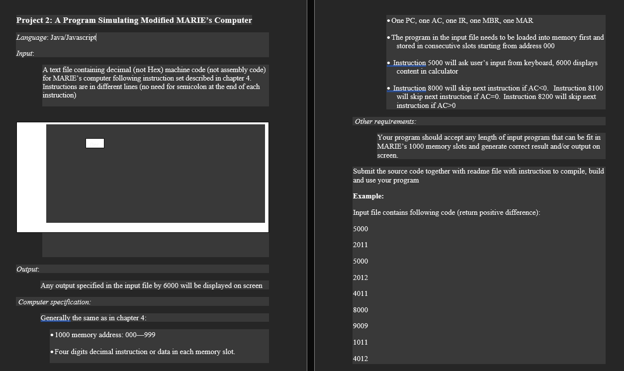 Solved Project 2: A Program Simulating Modified MARIE's | Chegg.com