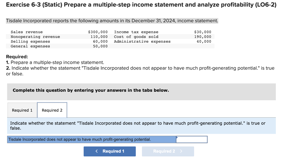 Solved Exercise 6-3 (Static) Prepare A Multiple-step Income | Chegg.com