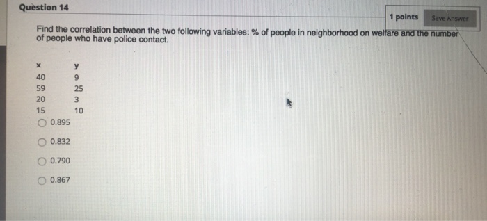 Solved Question 14 1 points Save Answer Find the correlation | Chegg.com