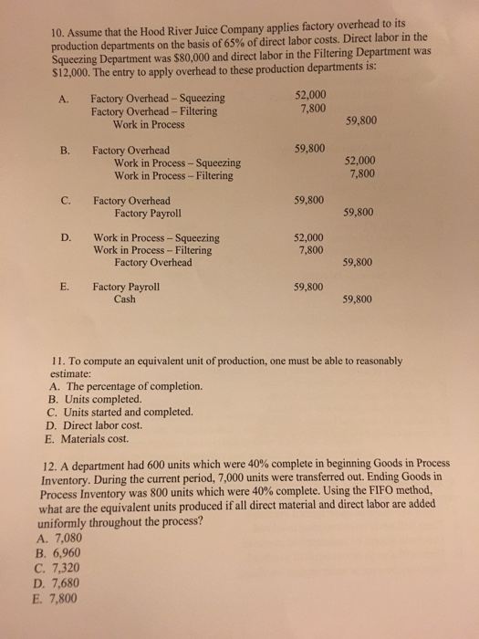 Solved 10. Assume that the Hood River Juice Company applies