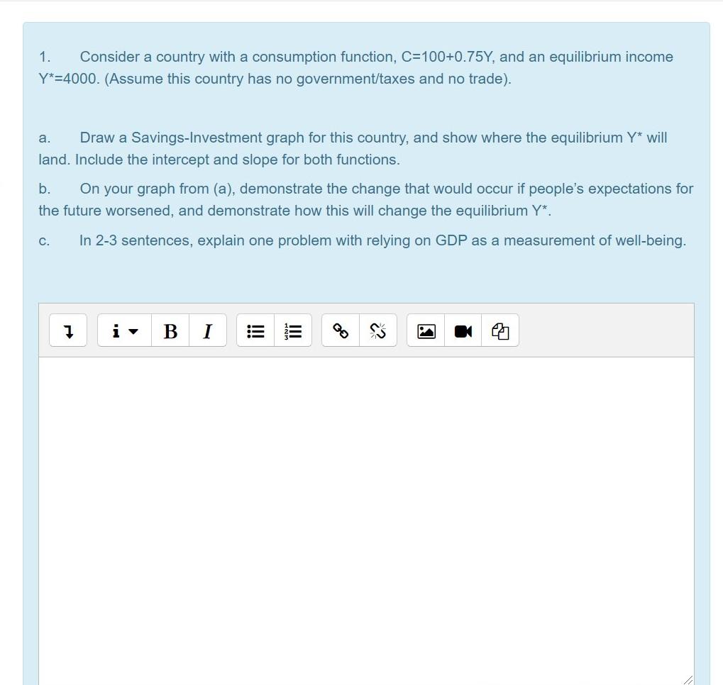 Solved 1. Consider A Country With A Consumption Function, | Chegg.com