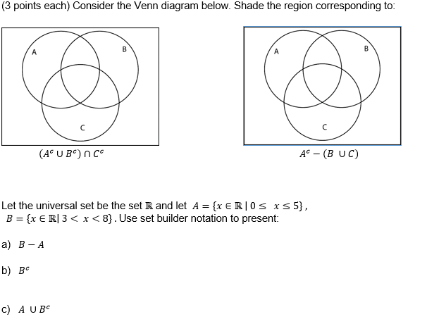 Solved Pls help me ( 3 ﻿points each) ﻿Consider the Venn | Chegg.com