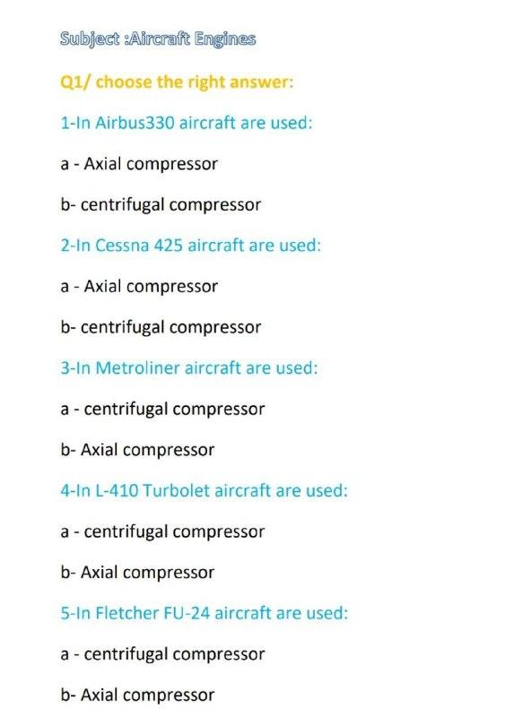 Solved Subject :Aircraft Engines Q1/ Choose The Right | Chegg.com