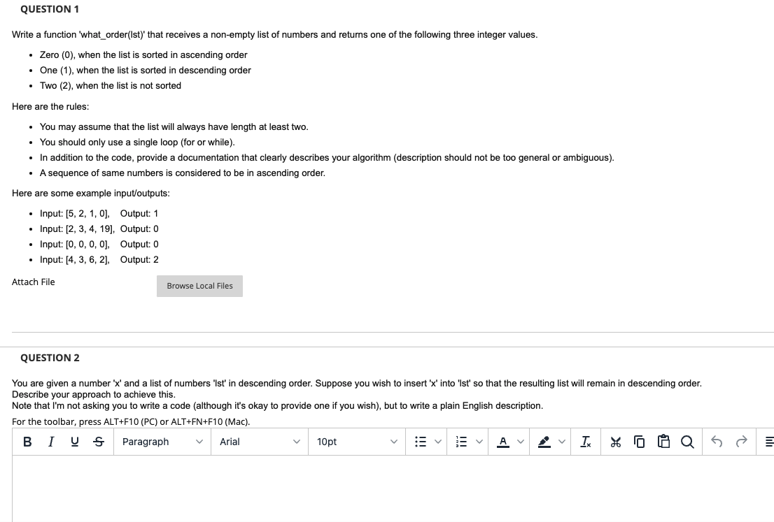 Solved QUESTION 1 Write a function 'what_order(Ist)' that | Chegg.com