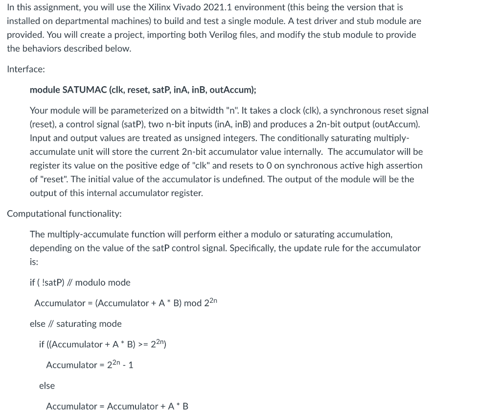 In this assignment, you will use the Xilinx Vivado | Chegg.com