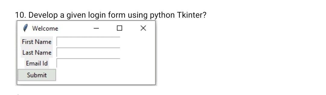 Solved 10. Develop a given login form using python Tkinter? | Chegg.com
